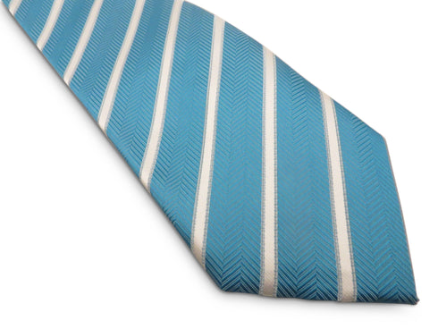turquoise herringbone with white striped design tie