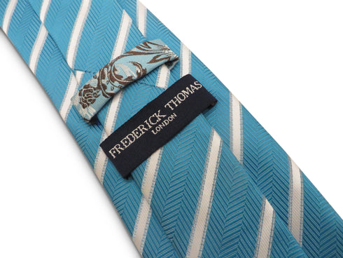 turquoise herringbone with white striped design tie