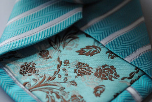 aqua turquoise and white striped tie