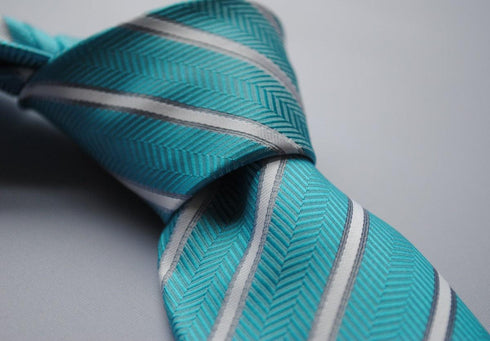 aqua turquoise and white striped tie