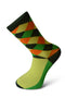 green, orange and yellow diamond check men's socks
