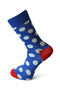 royal blue men's socks with white polka spots