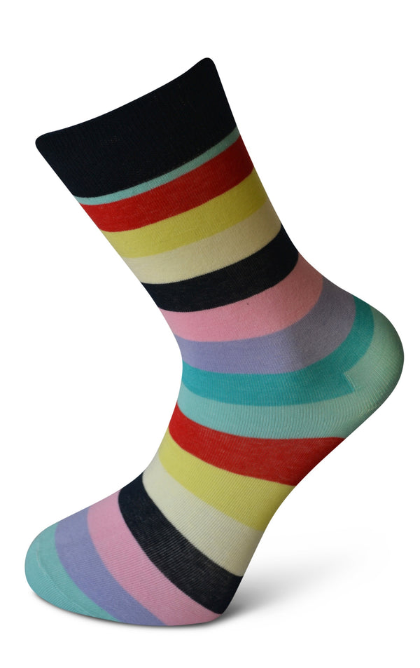 multicoloured striped men's socks pink blue black red yellow