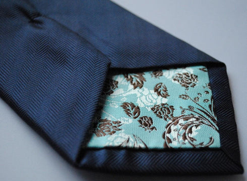plain navy blue herringbone tie