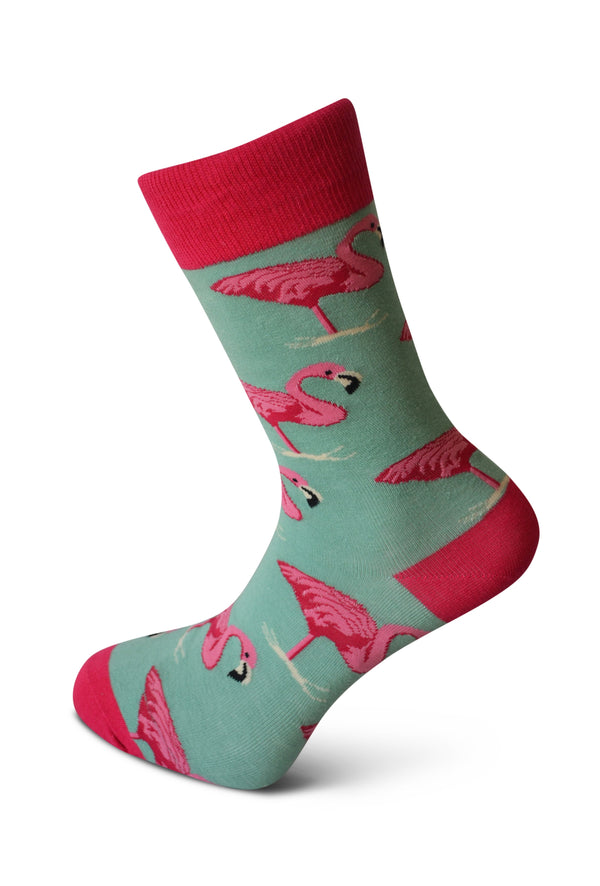 light blue & pink flamingo men's socks