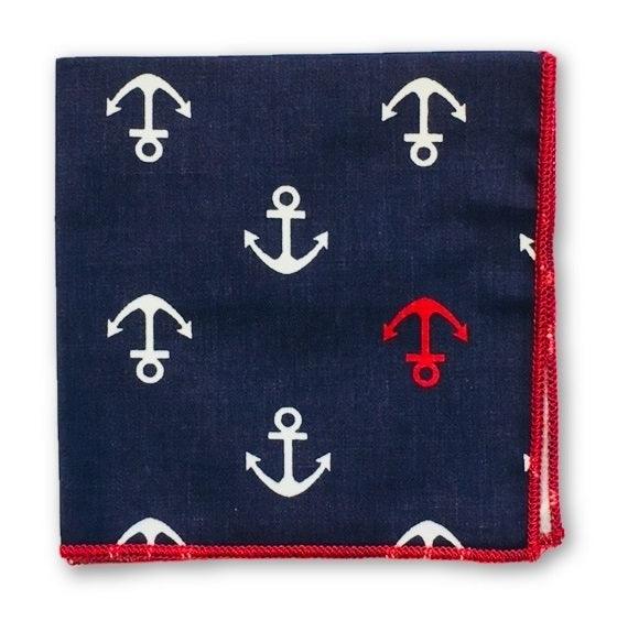 navy blue nautical anchor design cotton pocket square