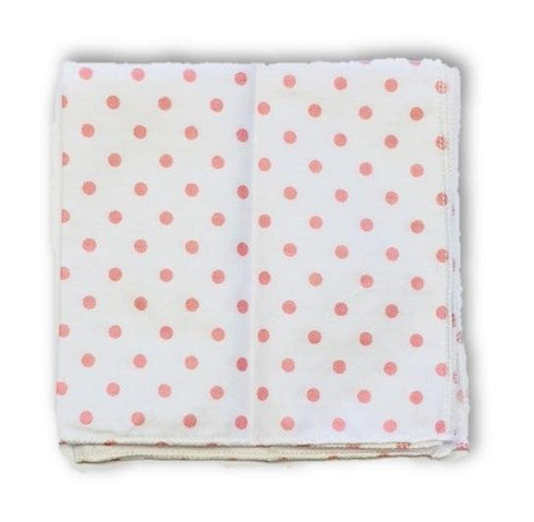 White Cotton Pocket Square with Pink Polka Dots