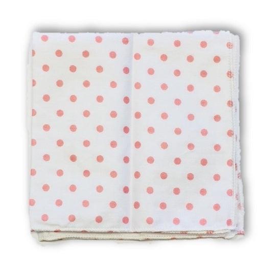 White Cotton Pocket Square with Pink Polka Dots