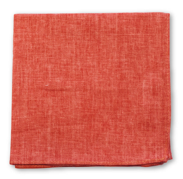 coral red 100% linen pocket square