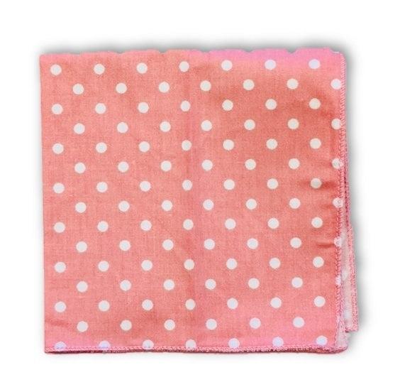 pale light pink with white polka dots 100% cotton pocket square