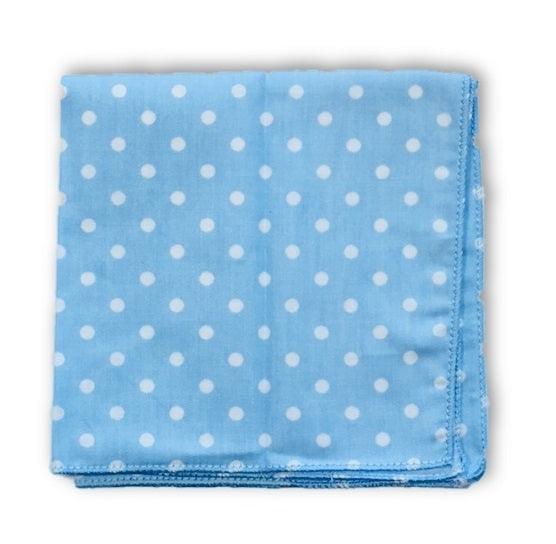 pale light blue with white polka dot 100% cotton pocket square
