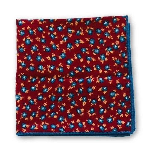 red and blue floral cotton pocket square