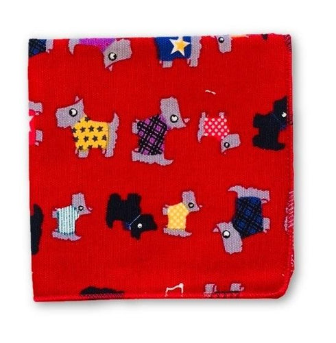 red cotton scotty dog pocket square
