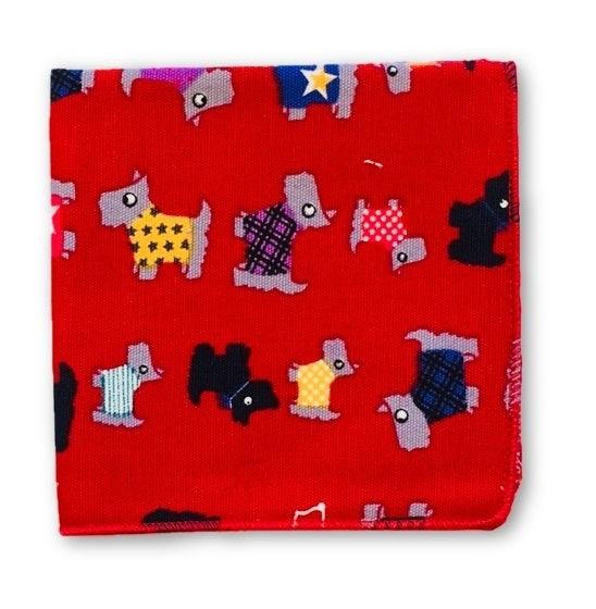 red cotton scotty dog pocket square