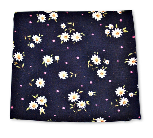navy blue and white daisy print cotton pocket square