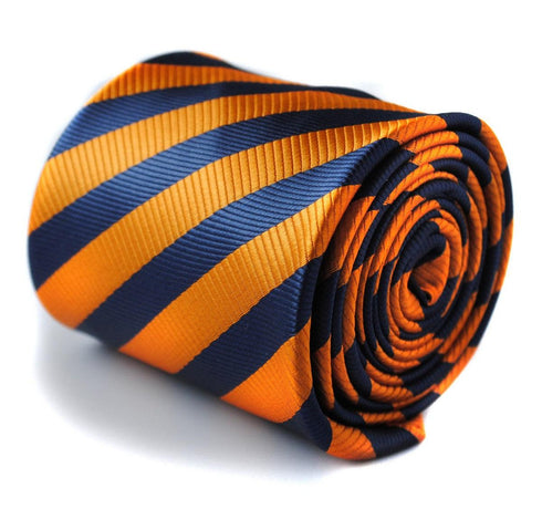 orange & navy blue striped tie