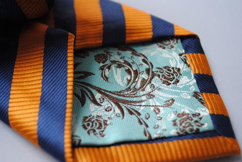 orange & navy blue striped tie