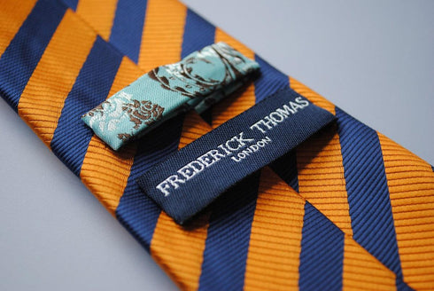 orange & navy blue striped tie