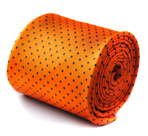 orange tie with black polka dots