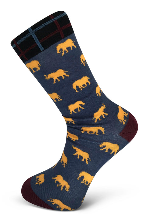Navy and Orange elephant men's socks