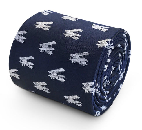 navy blue tie with wing walker Wainwright traditional airplane WW2 design