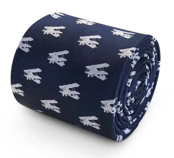 navy blue tie with wing walker Wainwright traditional airplane WW2 design