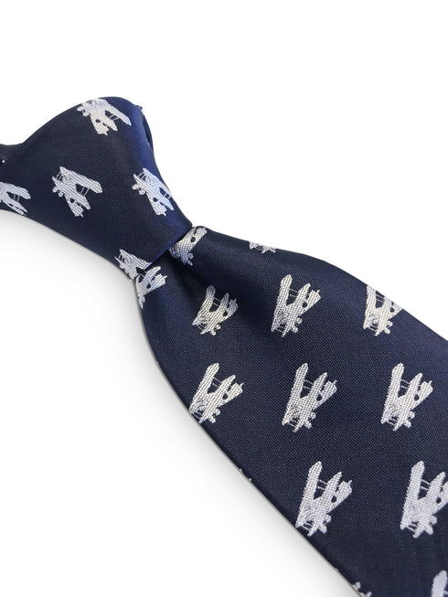 navy blue tie with wing walker Wainwright traditional airplane WW2 design