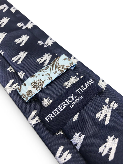 navy blue tie with wing walker Wainwright traditional airplane WW2 design