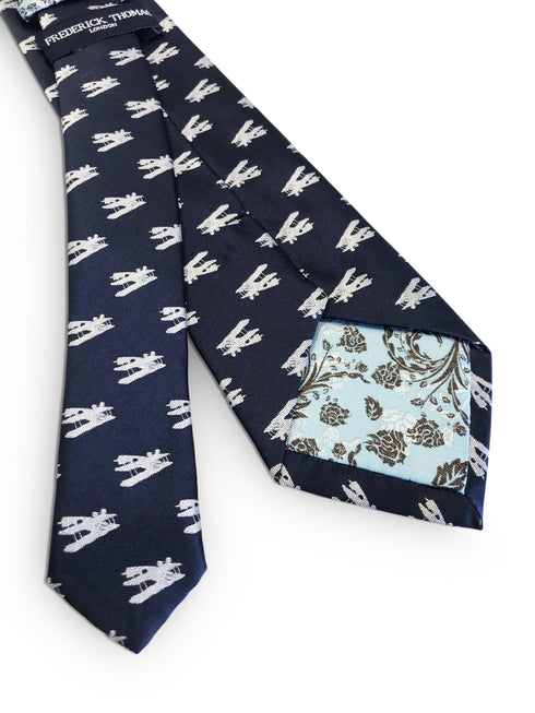 navy blue tie with wing walker Wainwright traditional airplane WW2 design