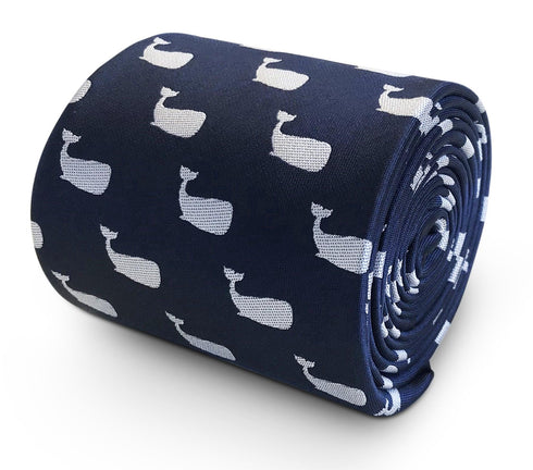 navy blue tie with whale print design