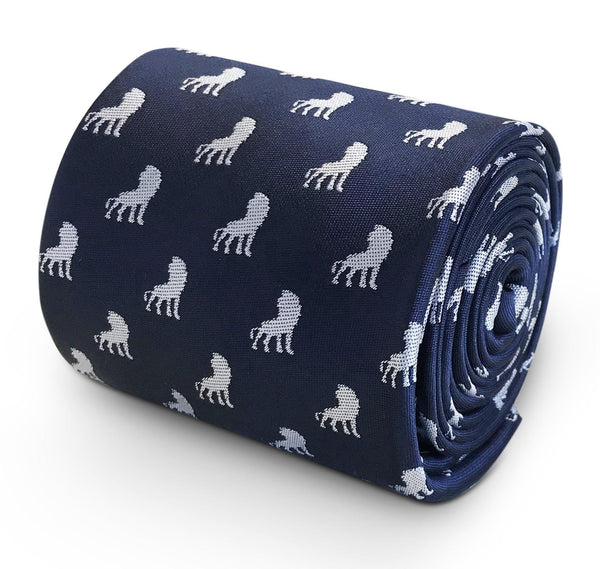navy blue tie with lion print design