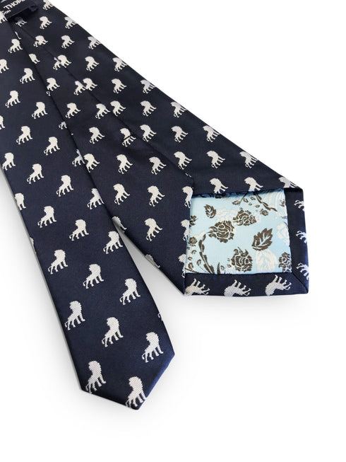 navy blue tie with lion print design