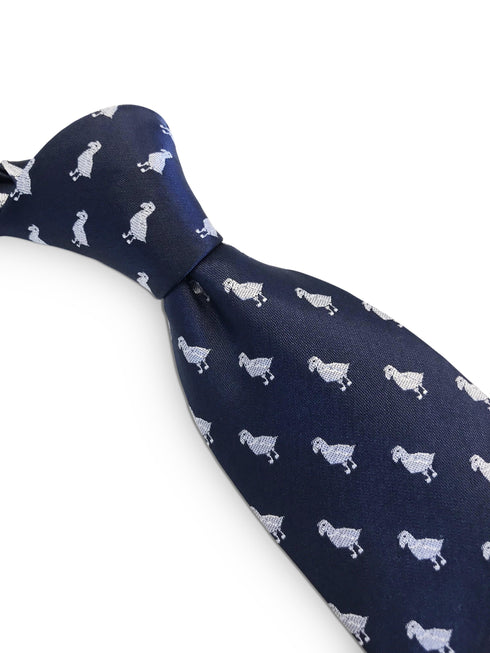 navy blue tie with dodo bird print design