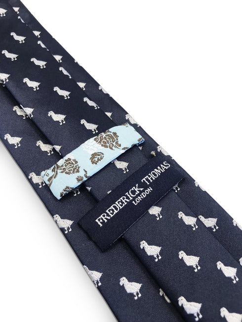 navy blue tie with dodo bird print design