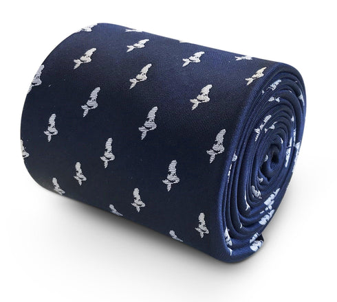 navy blue tie with mermaid silhouette print design
