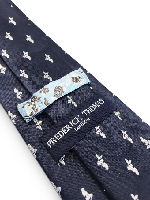 navy blue tie with mermaid silhouette print design
