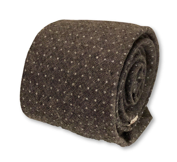 silver grey and white pin spot linen tie
