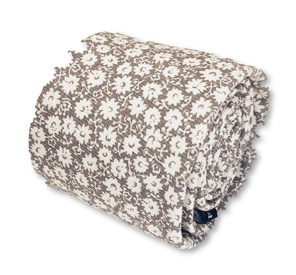 silver light grey and white floral design cotton tie