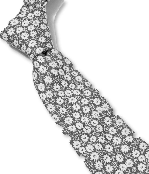 silver light grey and white floral design cotton tie