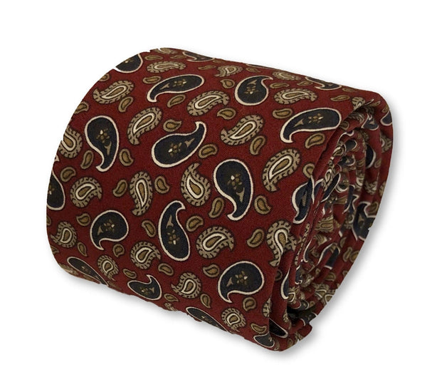 maroon burgundy with navy blue paisley design cotton tie