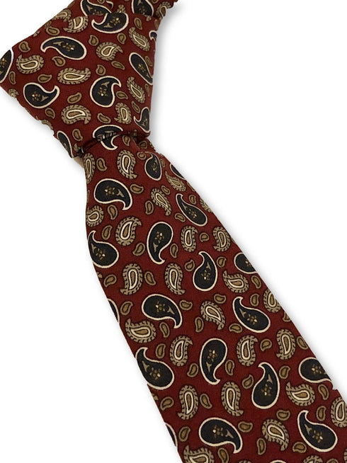 maroon burgundy with navy blue paisley design cotton tie