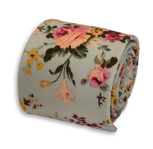 light baby blue floral chintz rose design cotton tie