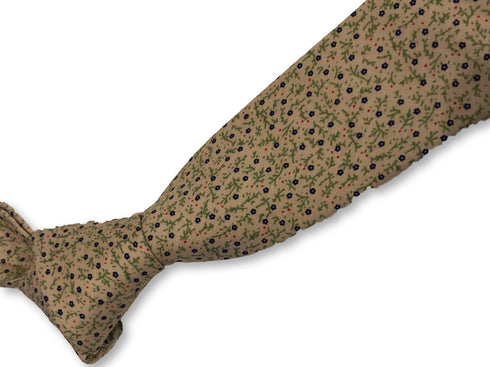 cream with blue ditsy flower print design cotton tie