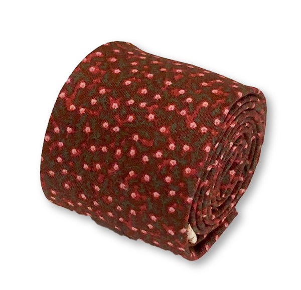 dark red maroon with pink ditsy flower print design cotton tie