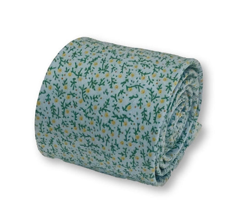 light pastel baby blue with yellow ditsy flower print design cotton tie