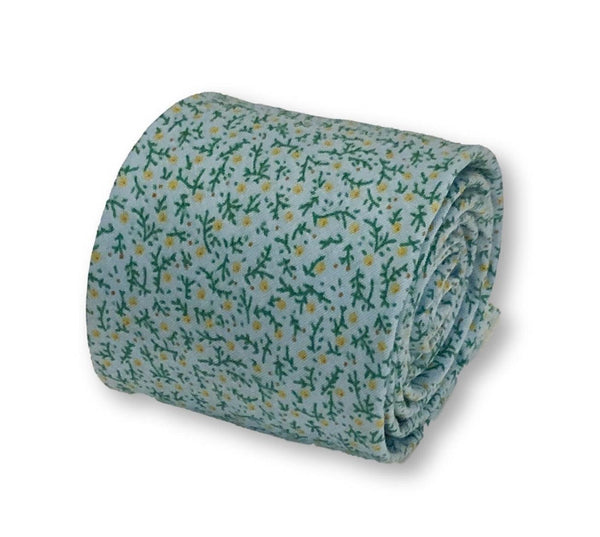 light pastel baby blue with yellow ditsy flower print design cotton tie