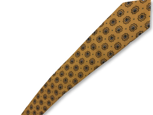 yellow gold mustard with dark blue floral print design cotton tie