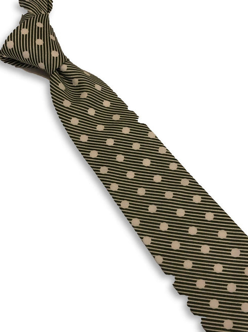 dark forest green and white striped with polka spot design cotton tie