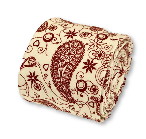 off white cream with dark red maroon paisley design cotton tie