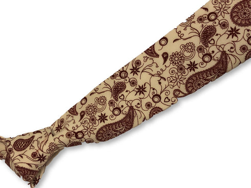 off white cream with dark red maroon paisley design cotton tie